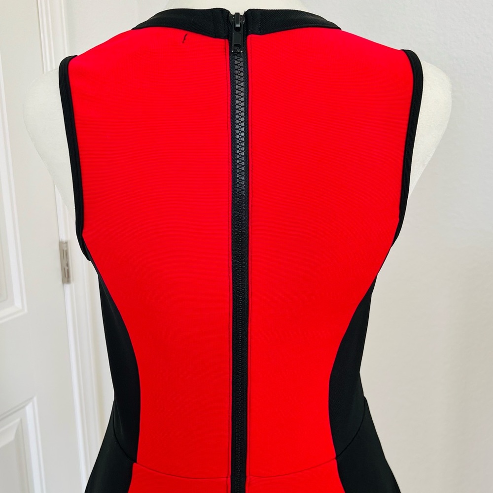 Material Girl Red & Black Color Block Fit & Flare A-line Cocktail Party Dress - Picture 5 of 7
